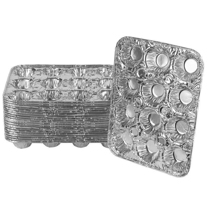 PLASTICPRO Aluminum Foil Muffin Pans Reusable and Disposable, Holds 12 Mini Cupcakes/Muffin foil Pan Pack of 20 - Image 1